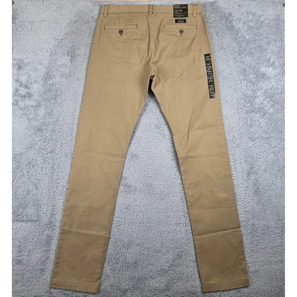 Banana Republic Fulton Skinny Chino Pants Mens 32x36 Khaki Stretch Casual NWT